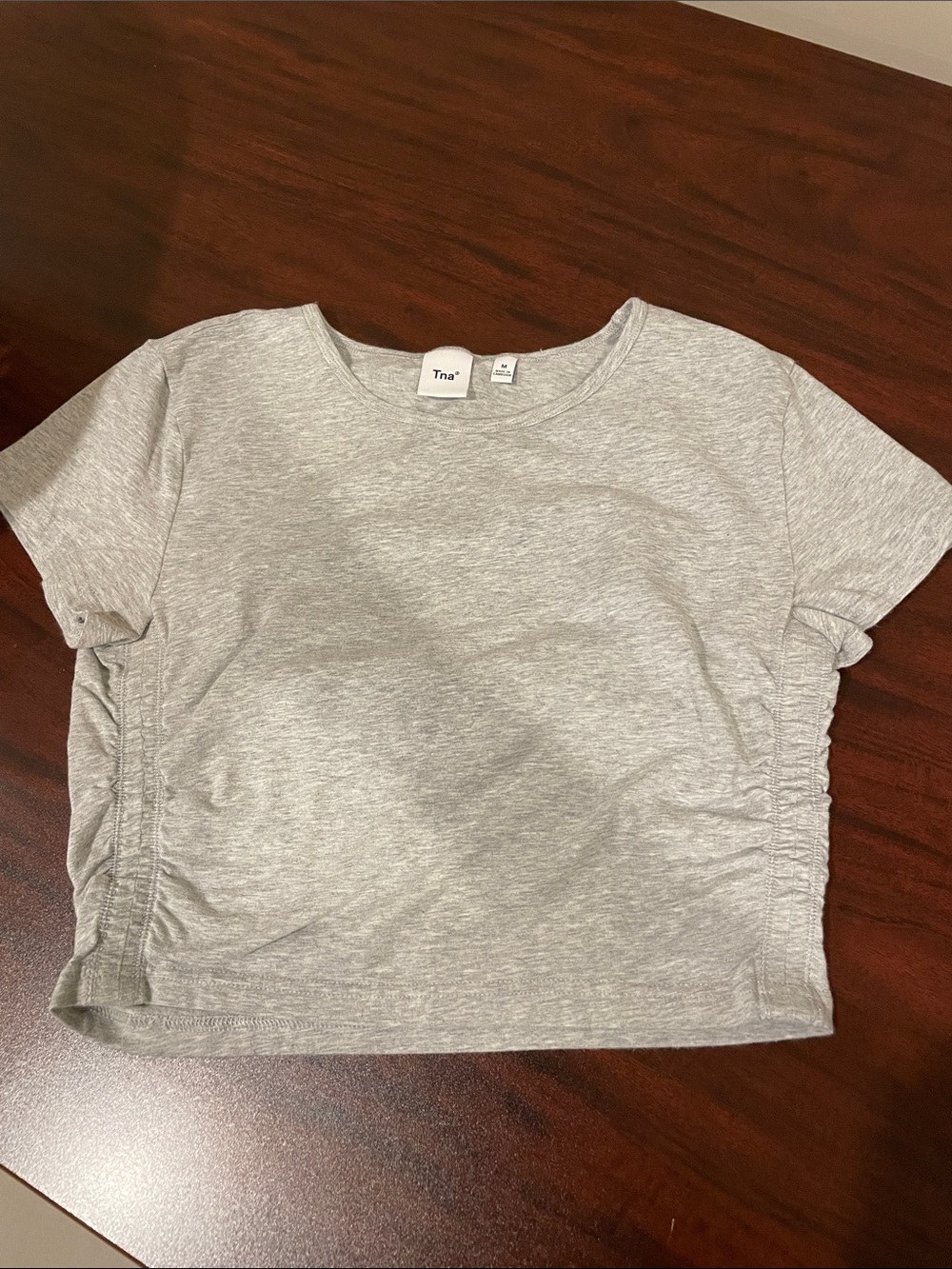 TNA Light Gray Short Sleeve Ruched Crop Tee